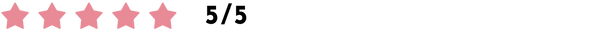 Five pink star icons aligned horizontally next to the text '5/5' on a white background.